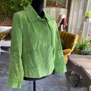 Vintage Bamboo Traders 100% Leather Green Suede Long Sleeve Jacket Snap Buttons